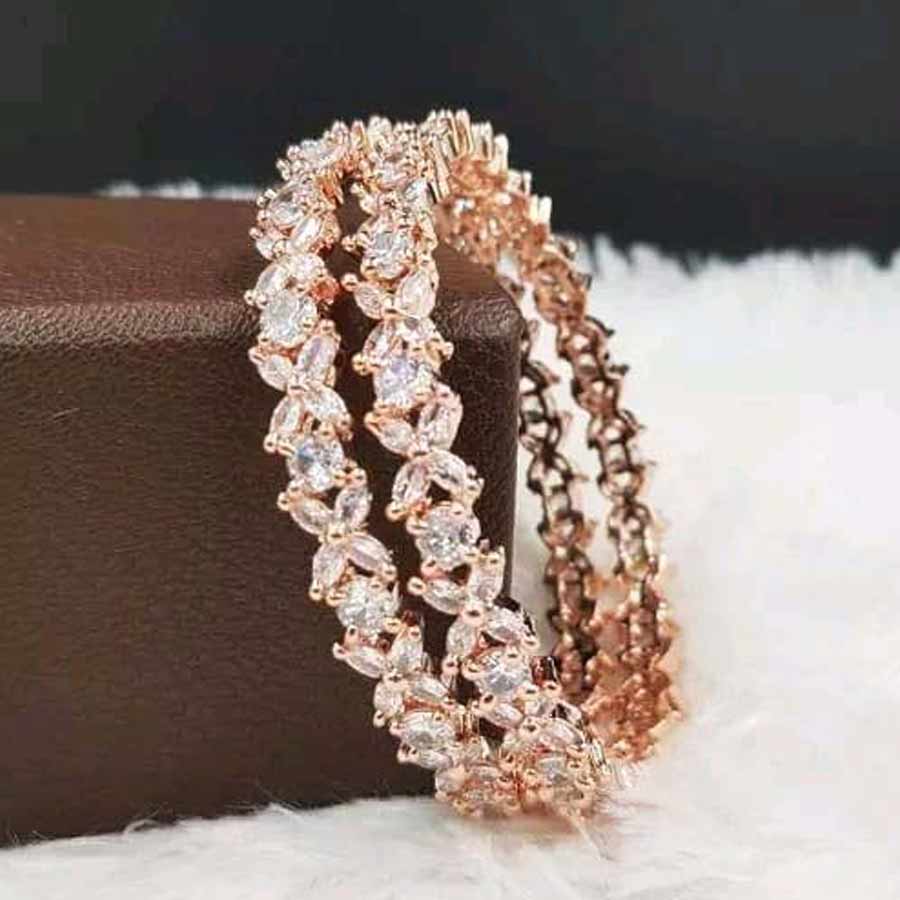 White Color Silver Plated Faux Diamond Bangles (One Pair) - CZBANGLE72 main image 1