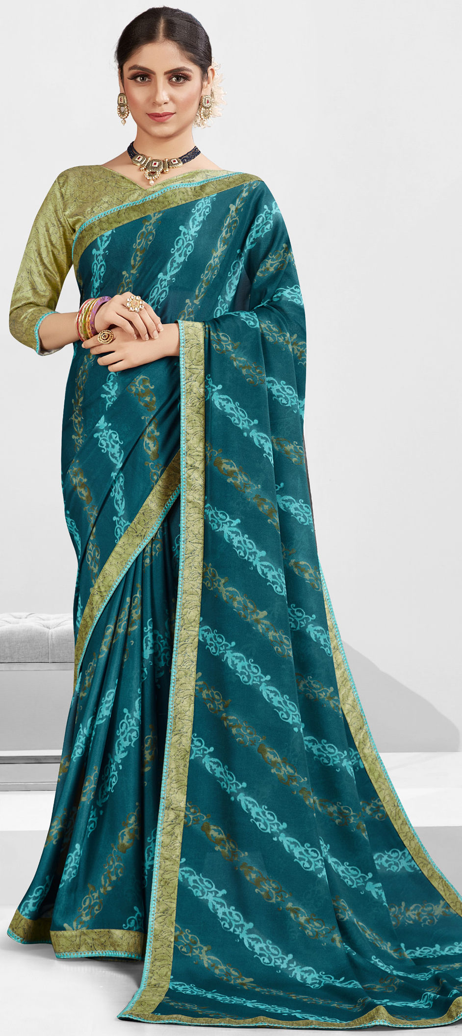 Party Wear Blue color fabric Saree 1867550