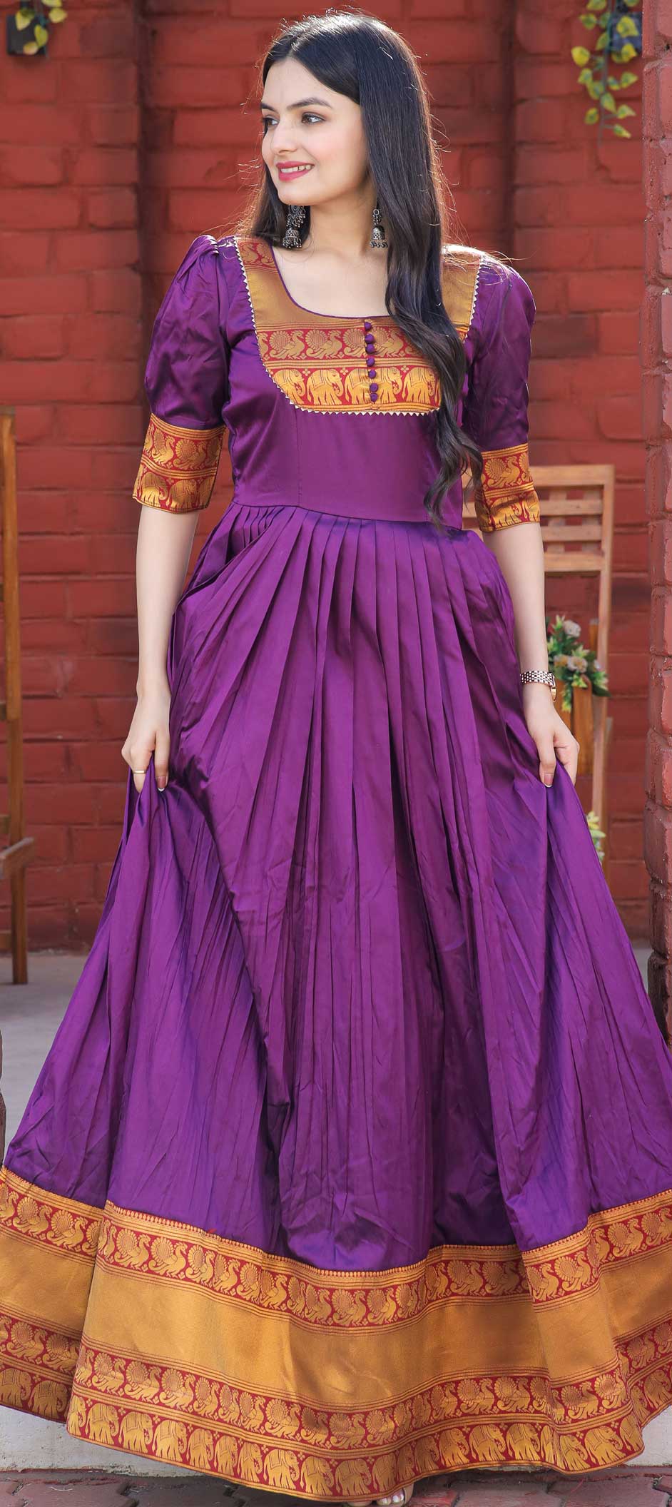 Purple Rayon Floral Embroidered Dress Kurta with Waist Tie-Up at Soch