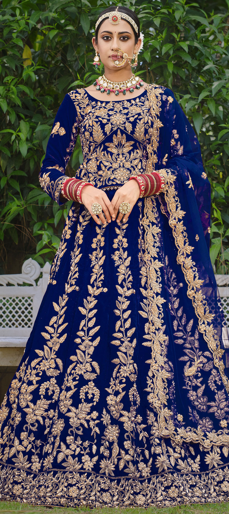 Buy blue velvet bridal lehenga 2025