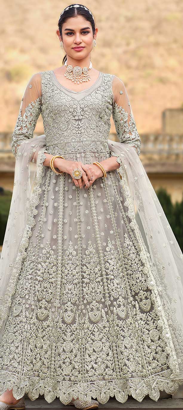 Mehendi Sangeet, Reception Black and Grey color Net fabric Salwar Kameez : 1869813 Mehendi Sangeet, Reception Black and Grey color Net fabric Salwar Kameez : 1869813