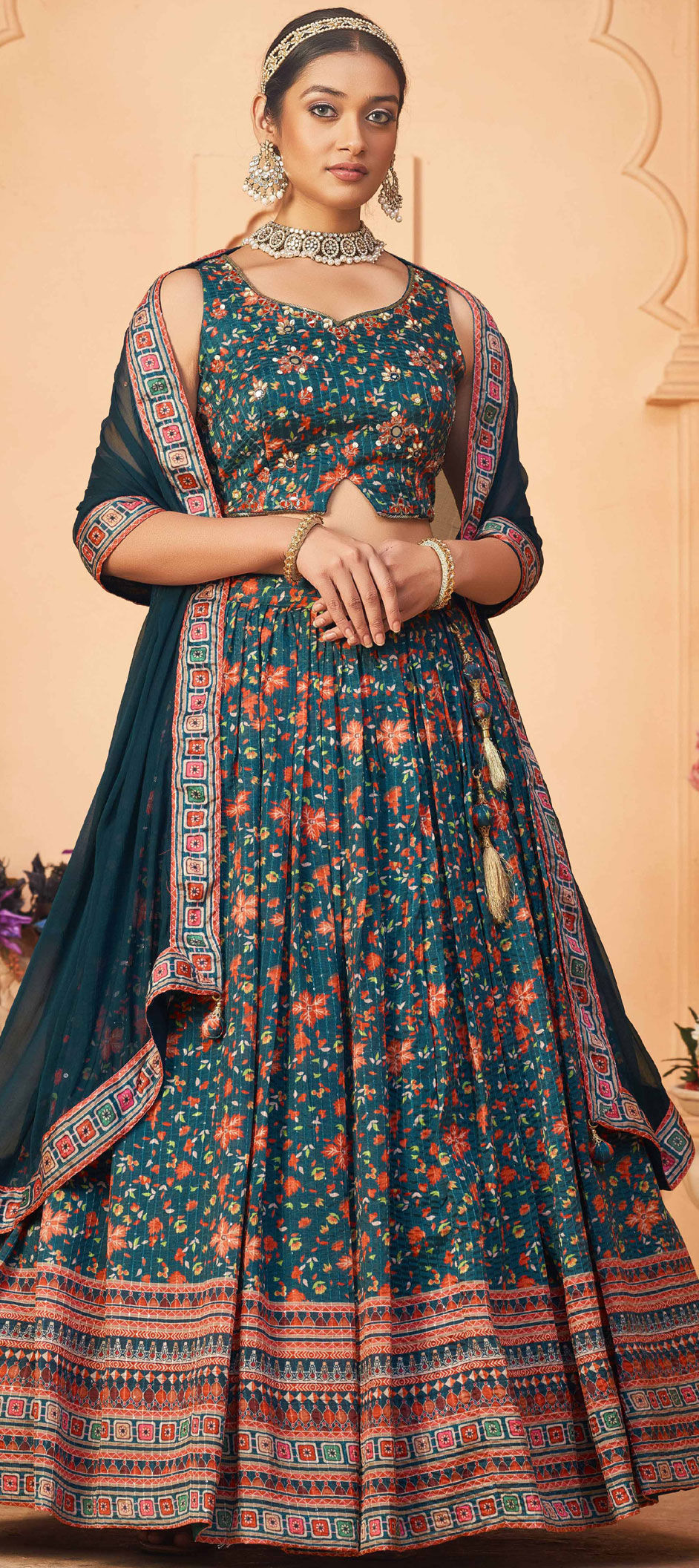 Engagement Mehndi Dresses Lehenga Red Color Zardozi Raw Silk