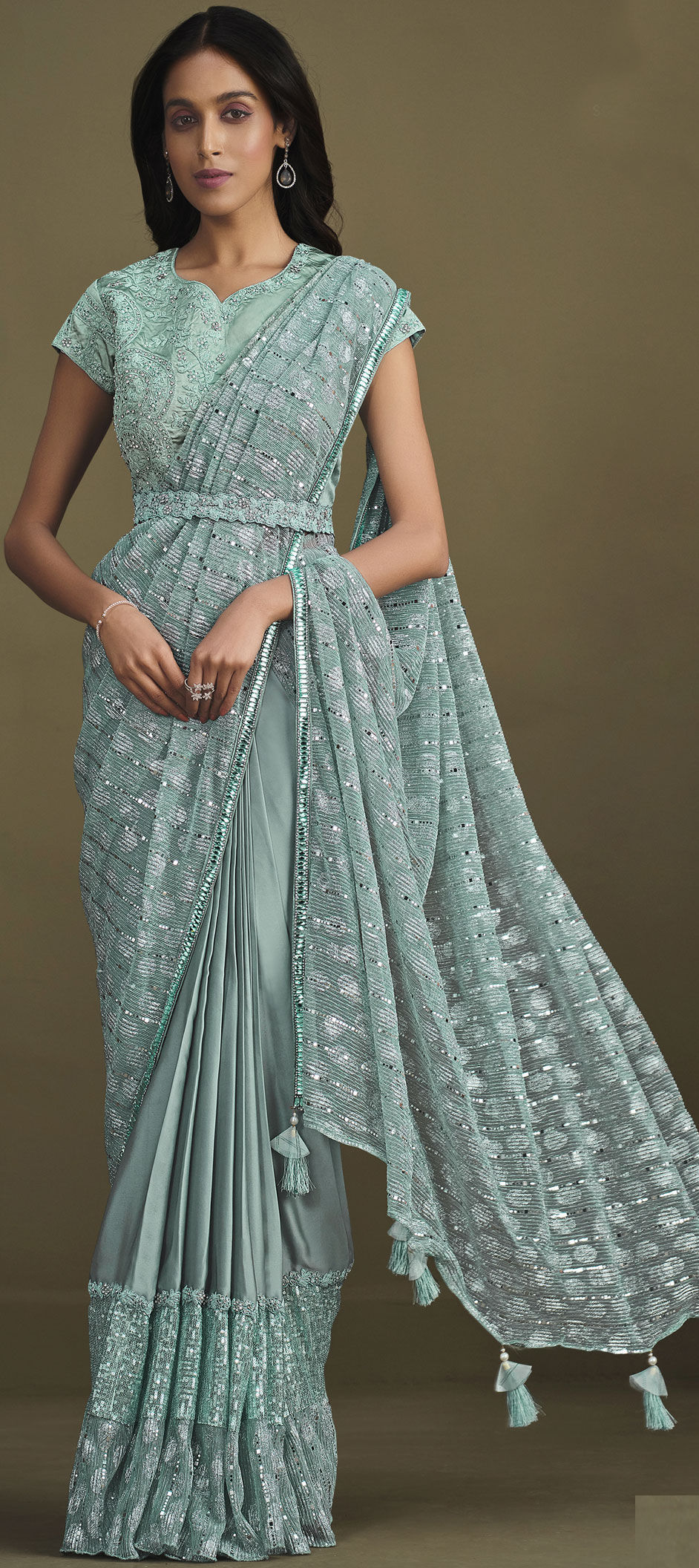 Nargis Embroidered Saree and Long Blouse - Osaa by Adarsh