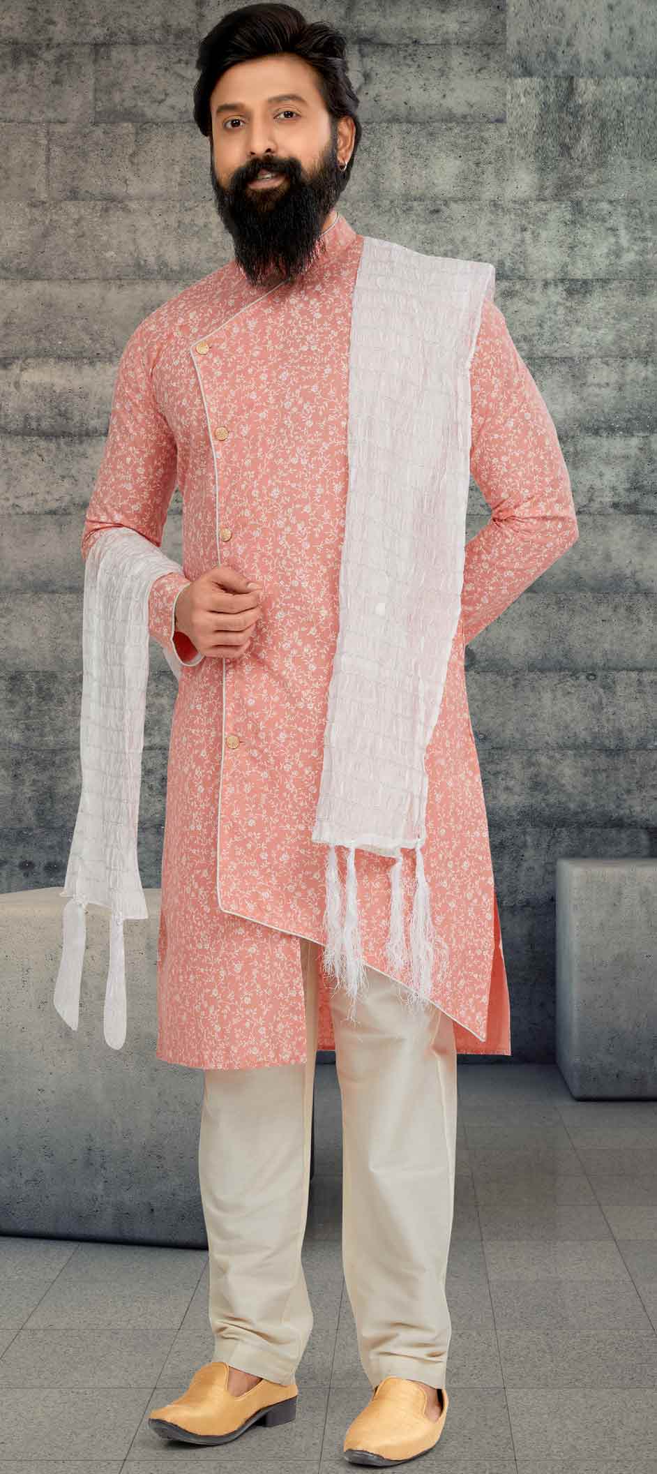 Silk Cotton Wedding Indowestern Dress in Pink and Majenta with Printed Work Indian Dresses
