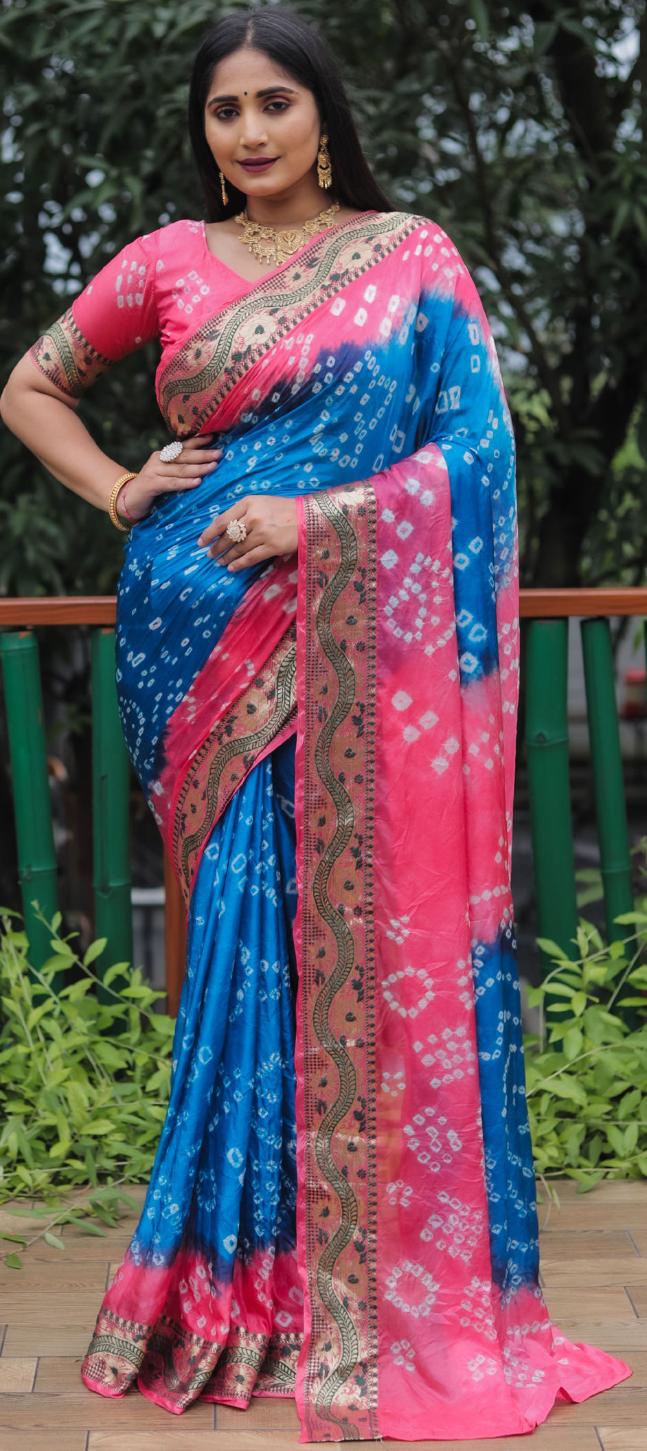 MH Traditional Paithani Cotton Silk Saree With Contrast Blouse Pieces (  Navy Blue & Pink)