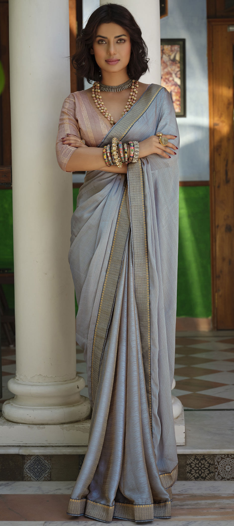 Buy Net Embroidered Trendy Saree in Grey Online : Canada - Wedding Saree