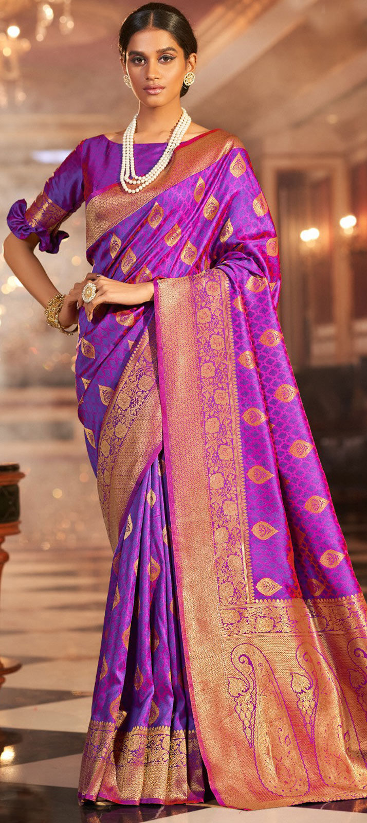 In Style Zari Embroidered Silk Violet Purple Saree|SARV09010