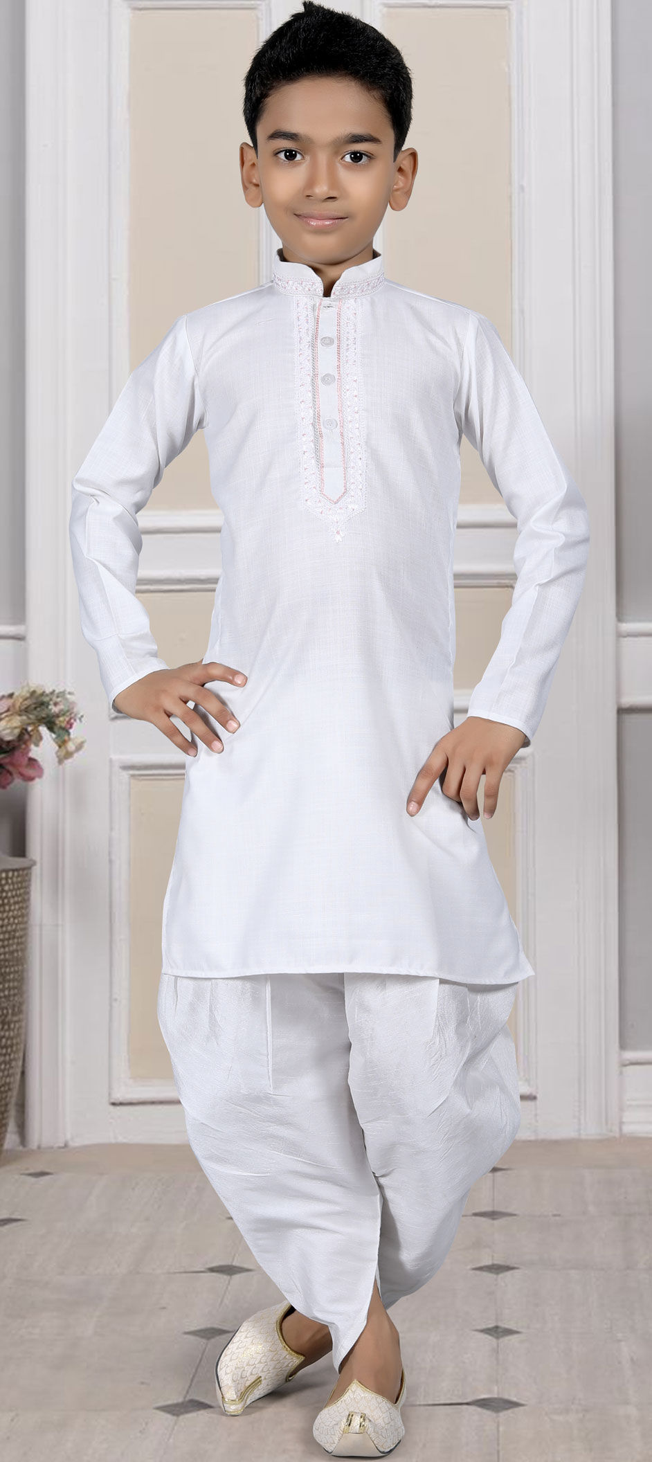 Party Wear White and Off White color Cotton fabric Boys Dhoti - Main Image