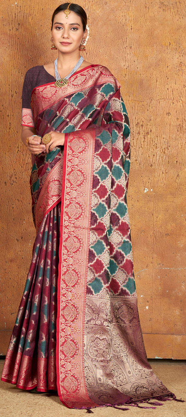 Multi-Color Weaving Organza Saree – Beatitude