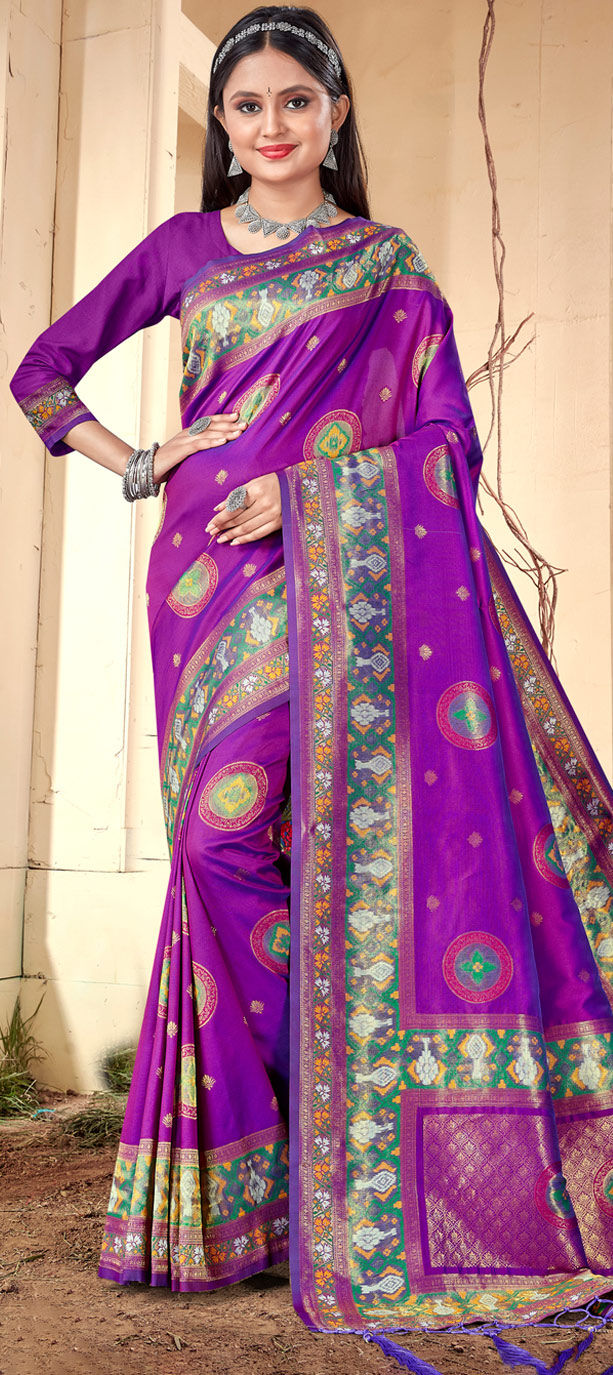 Purple Paithani Silk Handwoven Wedding Festival Heavy Border Saree