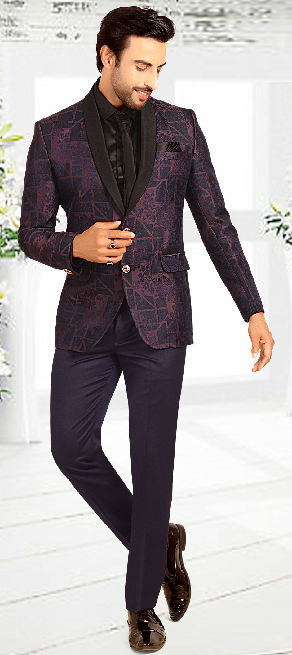 Party Wear Purple and Violet color Rayon fabric Piece Suit (with