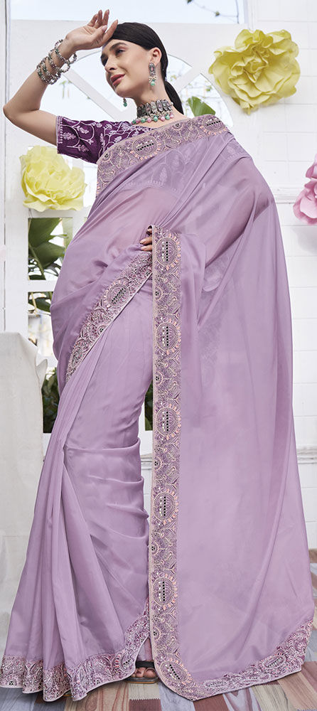 Supreme Georgette Sequence Worked Lavender Saree – Organza Mall