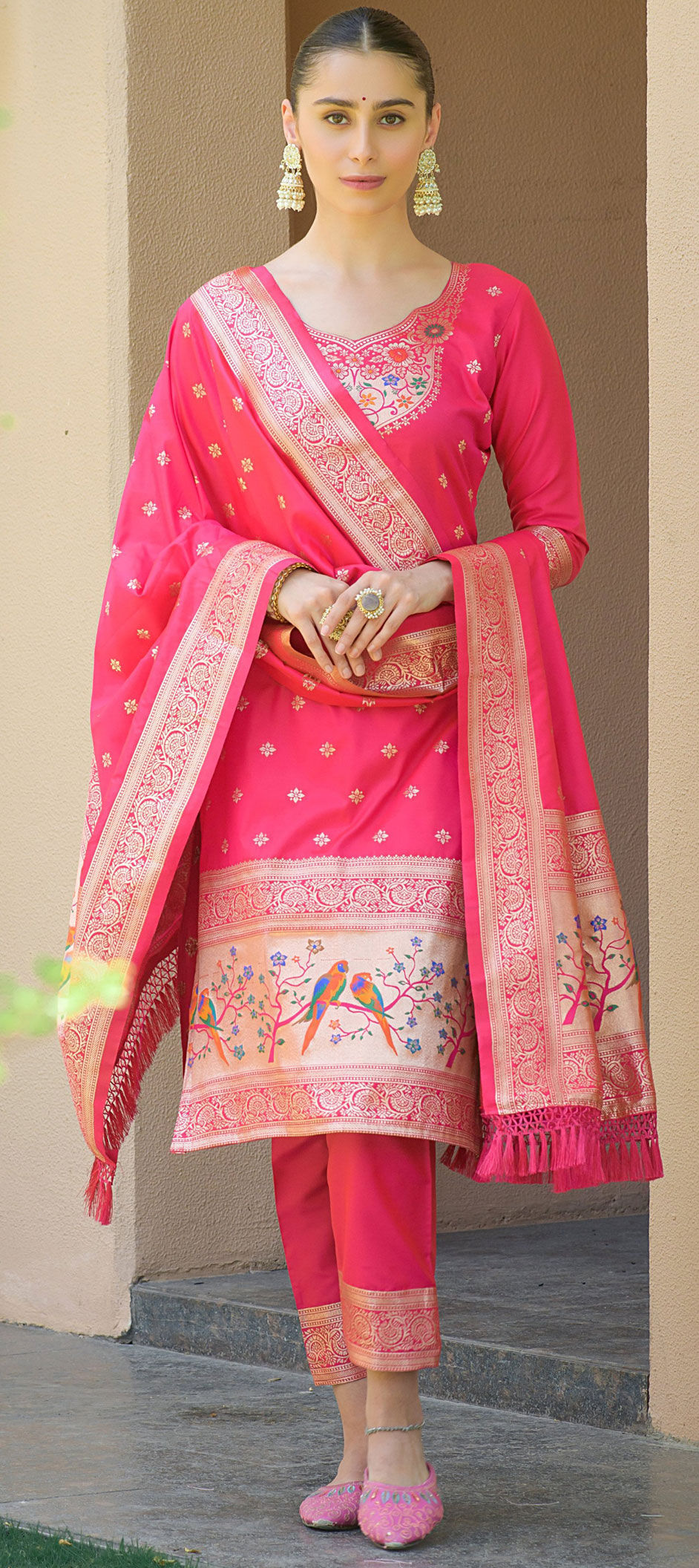 Festive, Party Wear Pink and Majenta color Banarasi Silk fabric