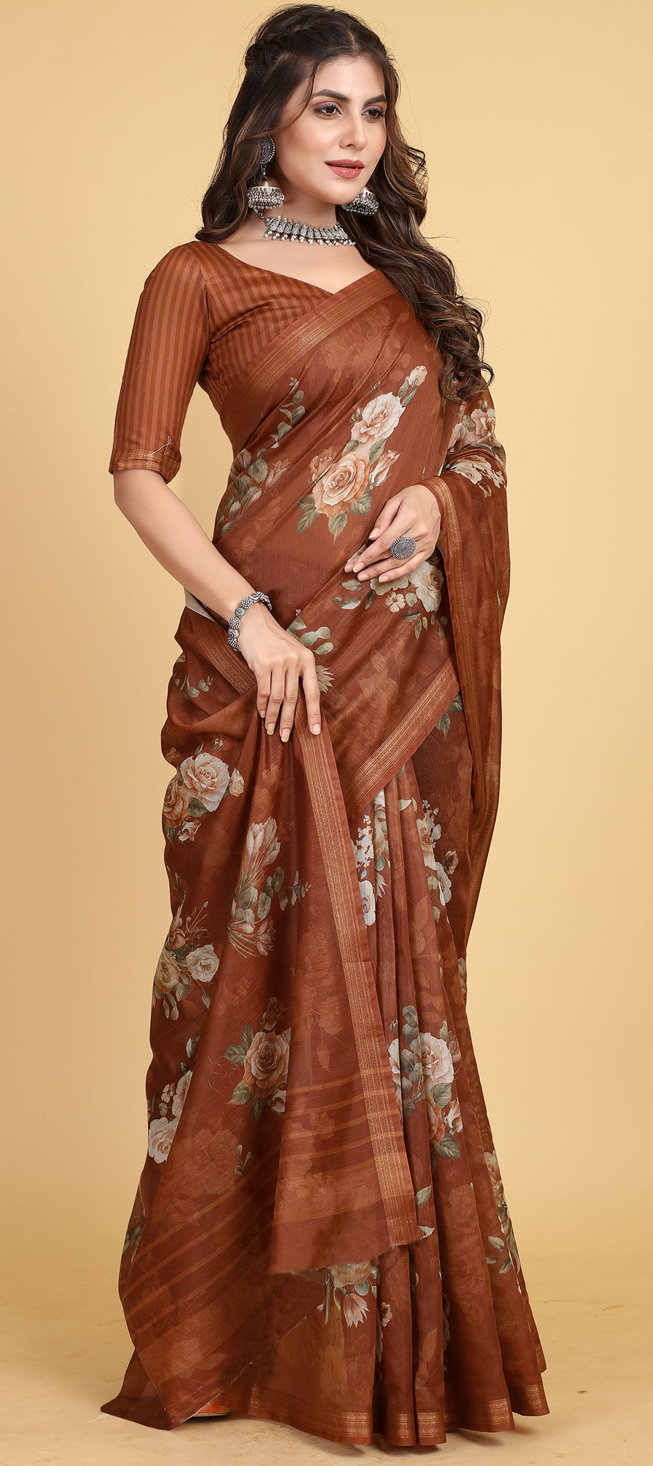 Cotton Blend Beige Traditional Saree main image 0