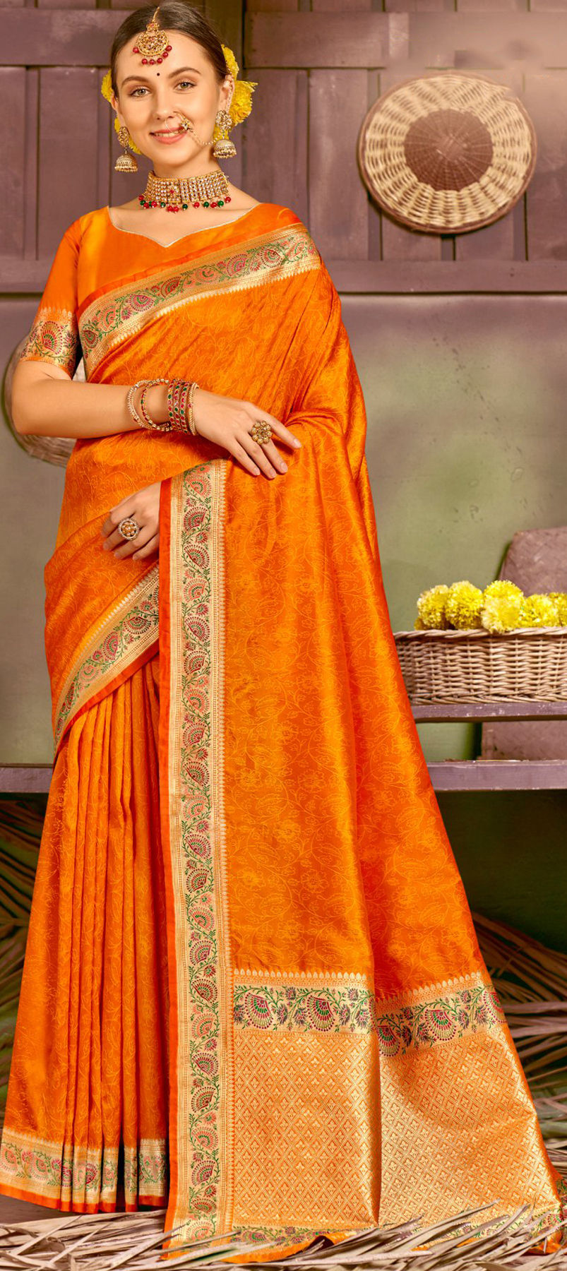 Buy Hasrat Orange Saree Set by JIGAR MALI at Ogaan Online Shopping Site