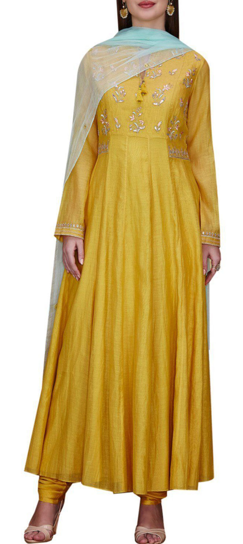 Exclusive Blue Yellow Maheshwari Silk Salwar Kameez Dress Material MB05 main image 0