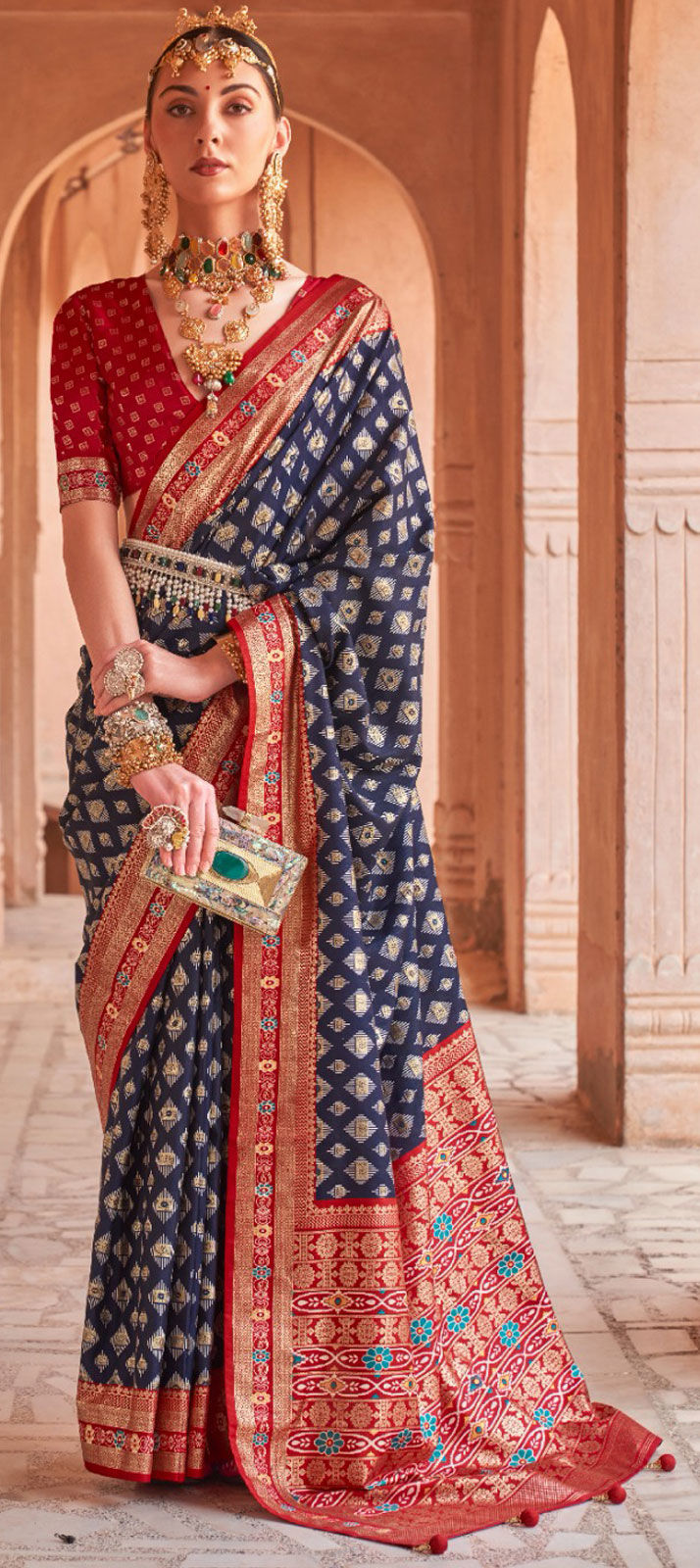 red blouse for a blue saree.lovd d design | Indian saree blouses designs,  Stylish sarees, Saree trends