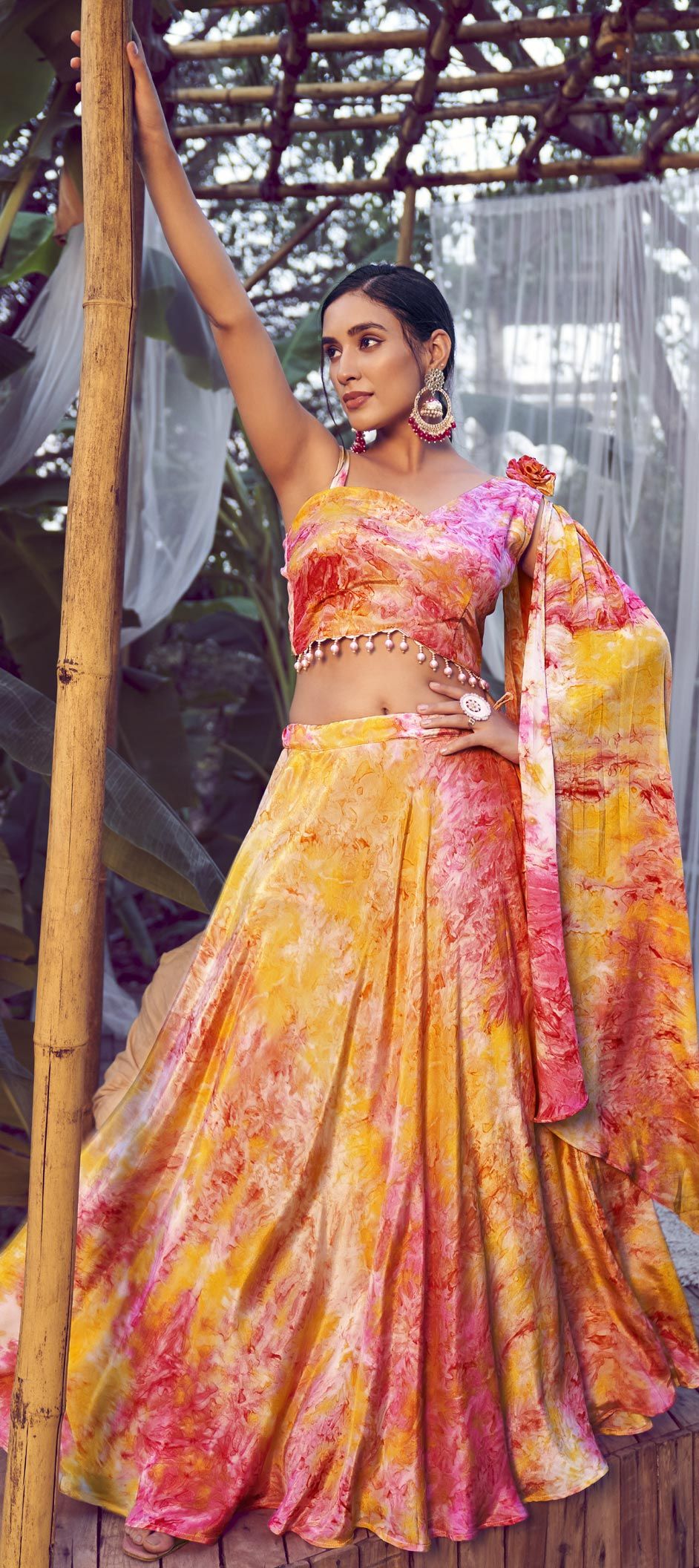 Yellow Satin Organza Printed Lehenga Set Design by Mahima Mahajan at  Pernia's Pop Up Shop 2024