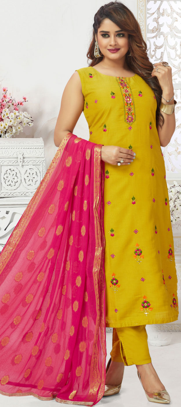 Yellow and pink on sale churidar