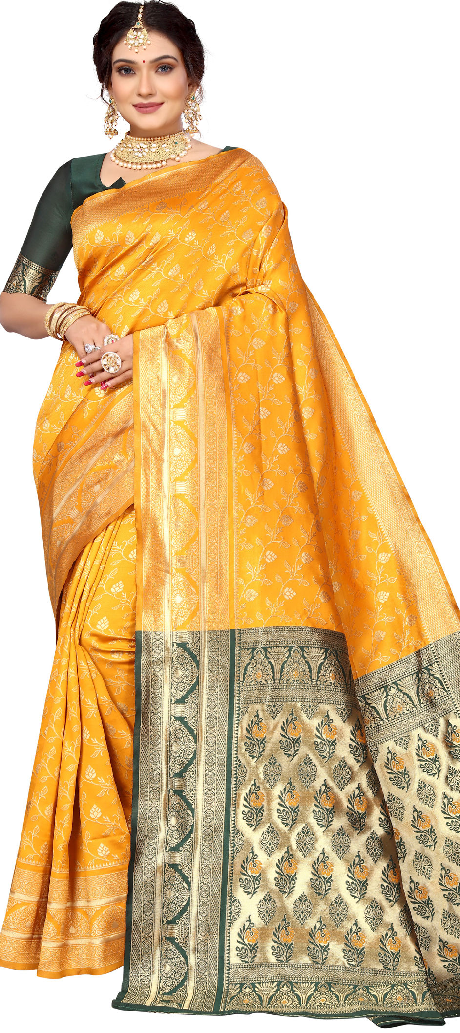 Tremendous Yellow Organza Silk Saree With Redolent Blouse Pi