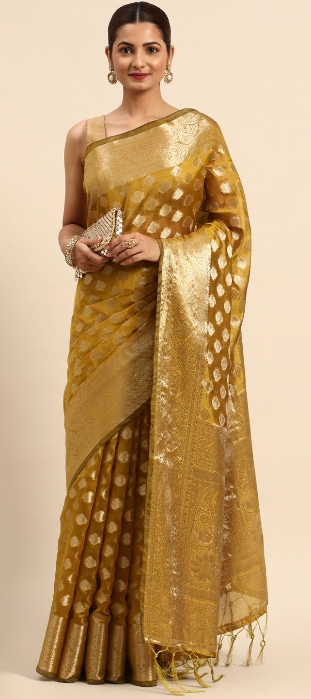 Buy IRAAH Yellow Pure Silk Saree with Golden Zari Border Online at Best  Prices in India - JioMart.