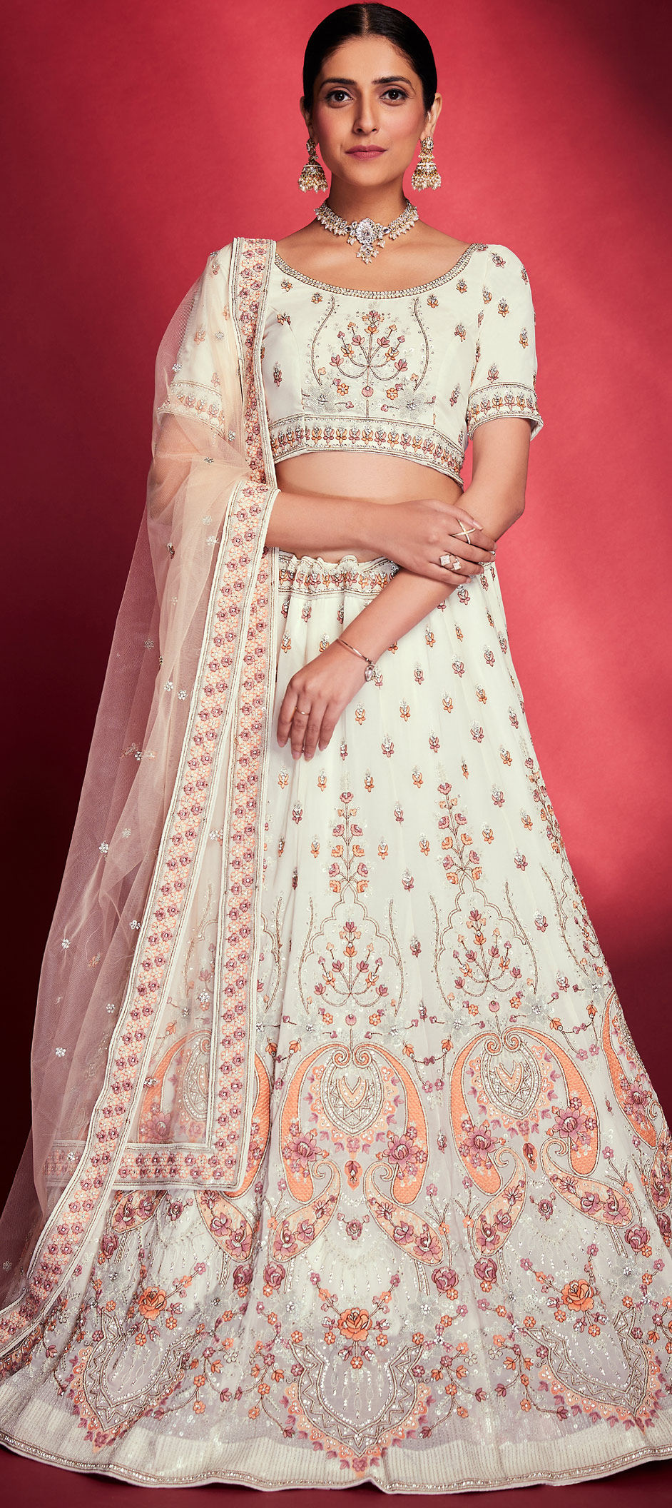 White Multi Thread Embroidered Silk Wedding Lehenga Choli Wear – tapee.in