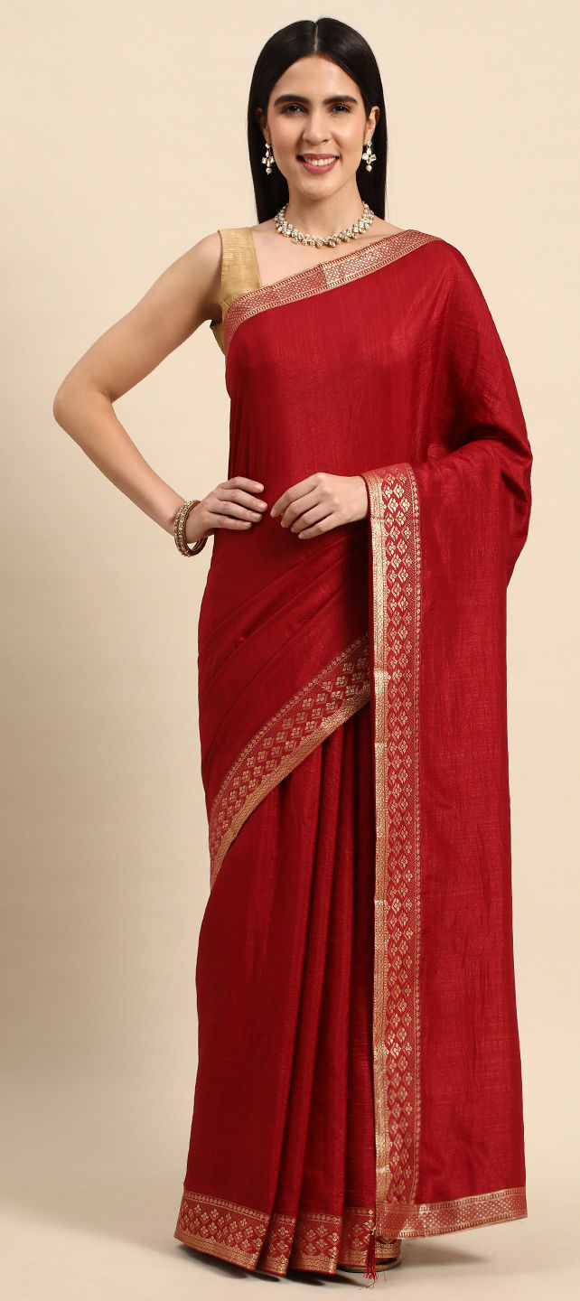 Maroon Ladies Party Wear Plain Silk Saree, 6 m (with blouse piece) at Rs  540/piece in Surat