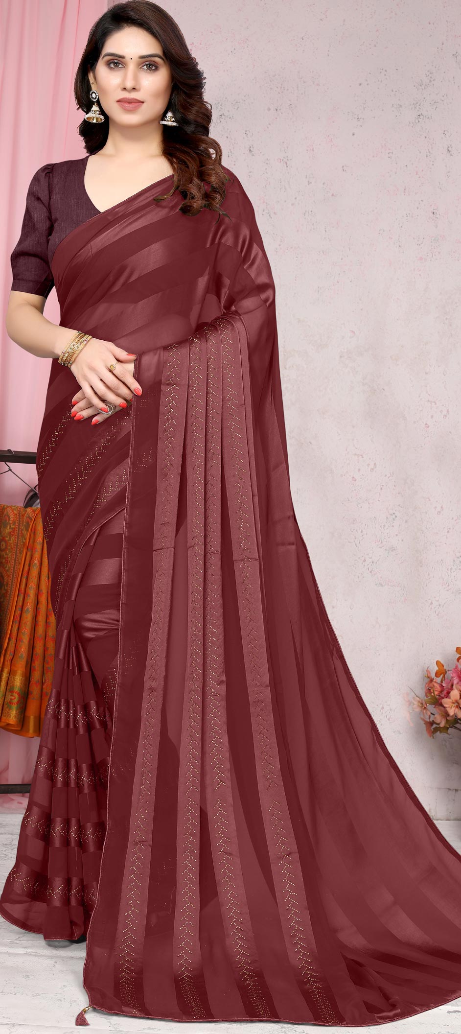 Digital Printed Georgette Saree in Maroon : SKK37028