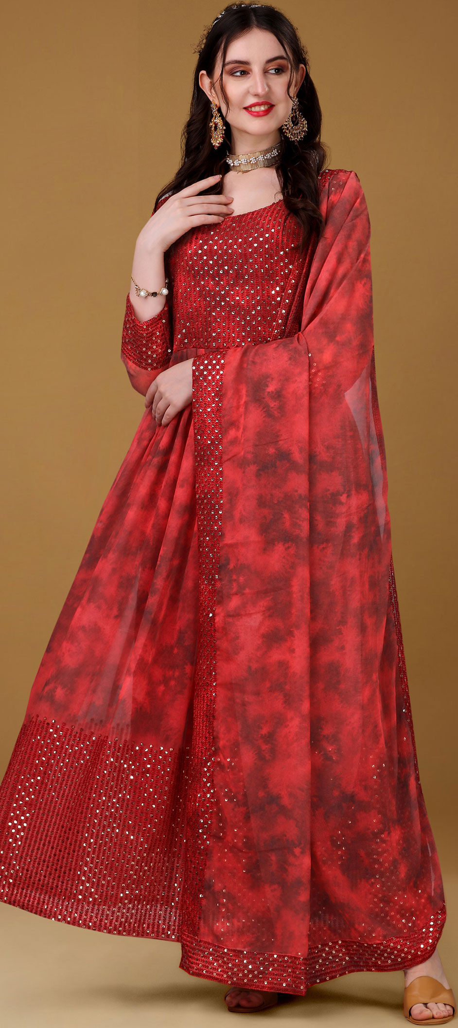 Maroon Latest Designer Party Wear Georgette Gown