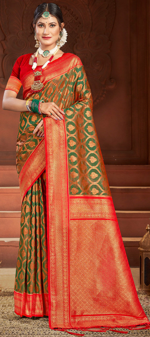 Buy Spetila Woven Banarasi Silk Blend, Art Silk Green Sarees Online @ Best  Price In India | Flipkart.com