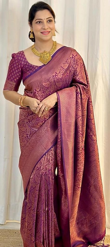 Indian Wedding Saree - Silk Traditional Saree in Purple with embroidered,  mirror, zari, zircon work . . Price: US$ 238.70 . . Product Code: 1703700 .  . #indianweddingsaree #silk #weddingdress #indiandress #womendress  #bollywood #wedding #indianstyle ...