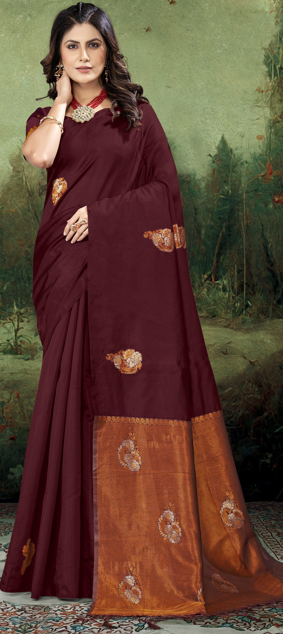 Adorning Maroon Satin Silk Contemporary Saree -