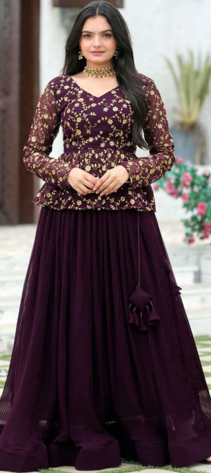 Festive, Party Wear Purple and Violet color Georgette fabric Long Lehenga  Choli : 1886311