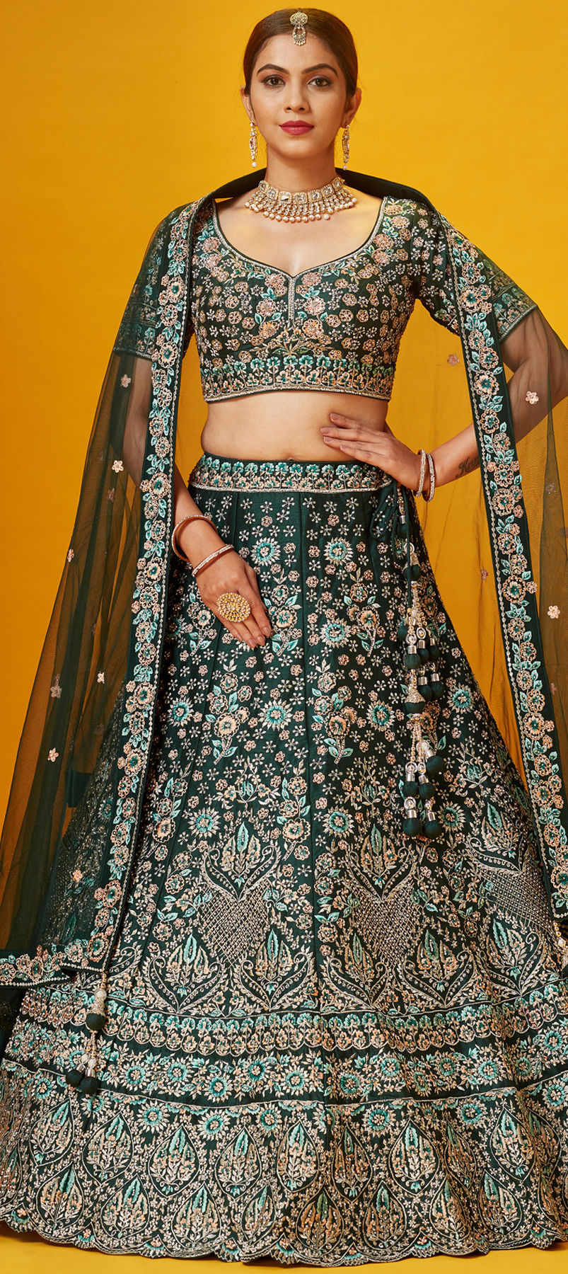 Green Embroidered Lehenga Choli With Dupatta Latest 1868LG08