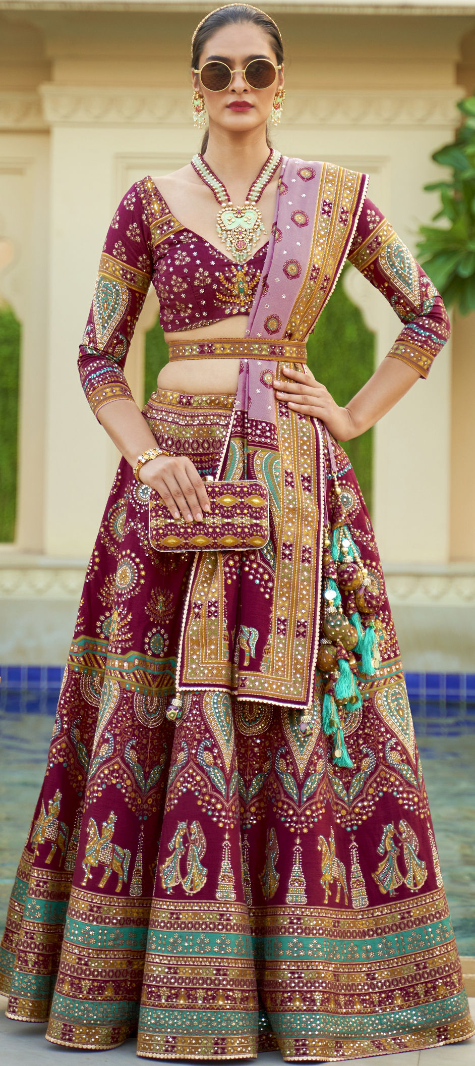 Shop Dazzling Maroon Sequins Velvet Bridal Lehenga Choli with Double  Dupatta From Ethnic Plus