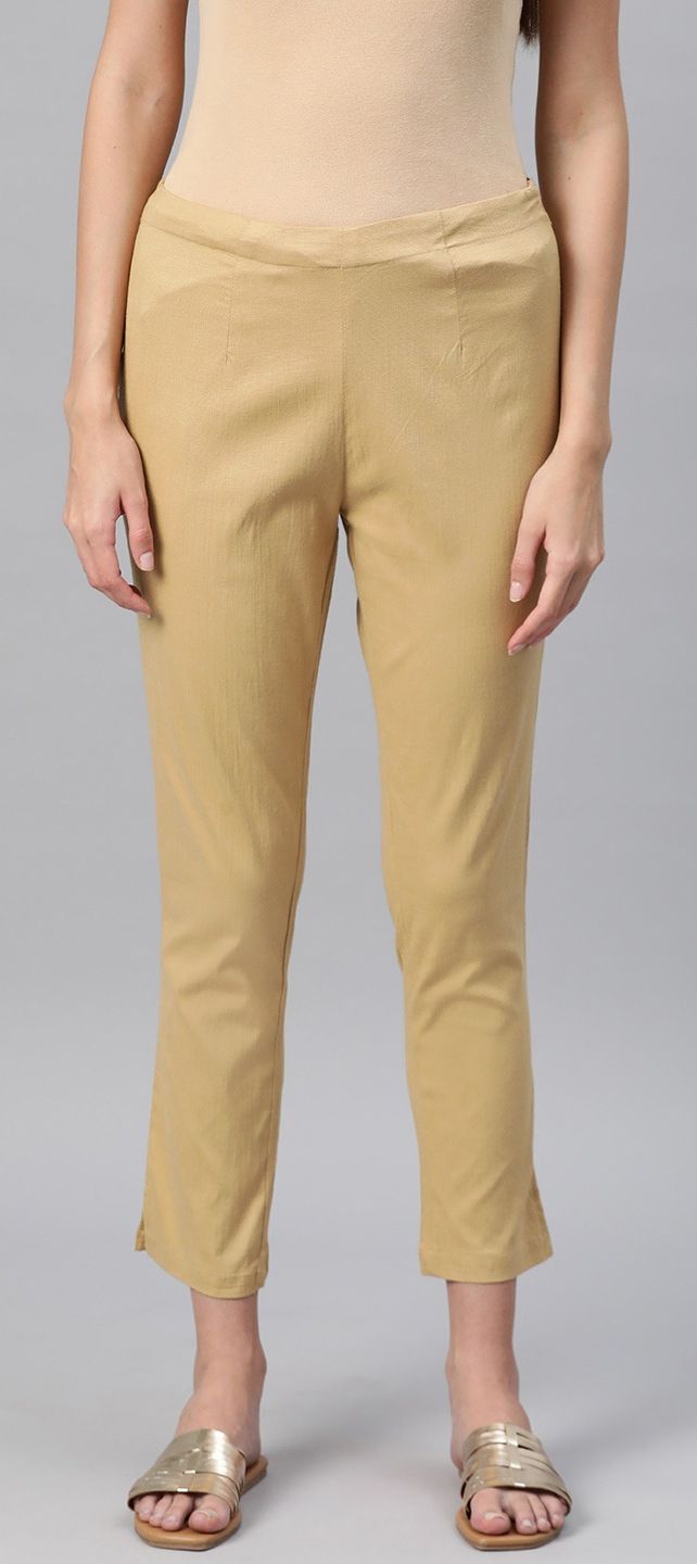 Lycra Summer Jeggings in Gold with Thread work