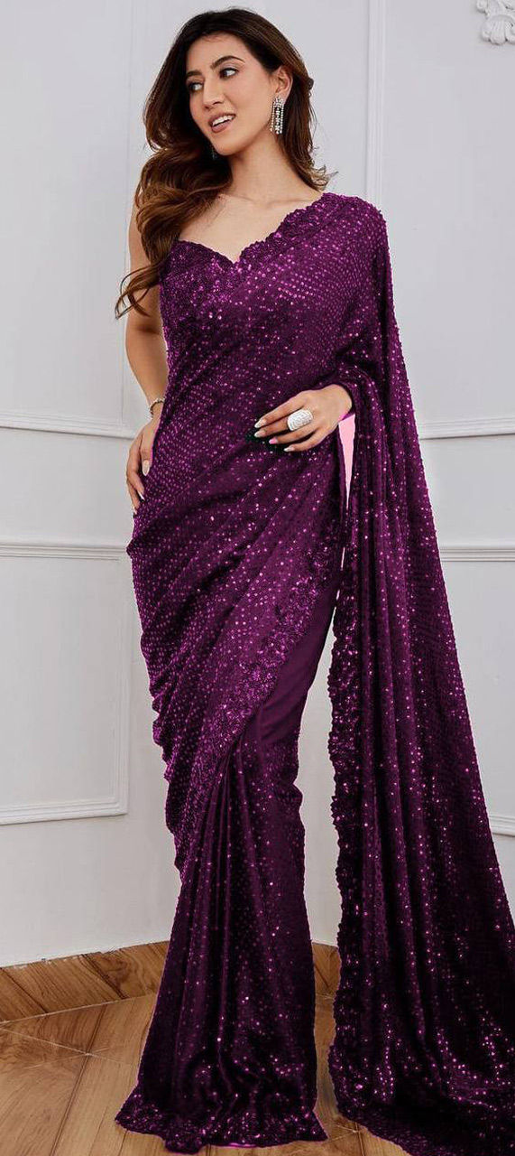 Lavanya Lavender Georgette Sequin One Minute Saree | Saree, Sequins blouse,  Sequins