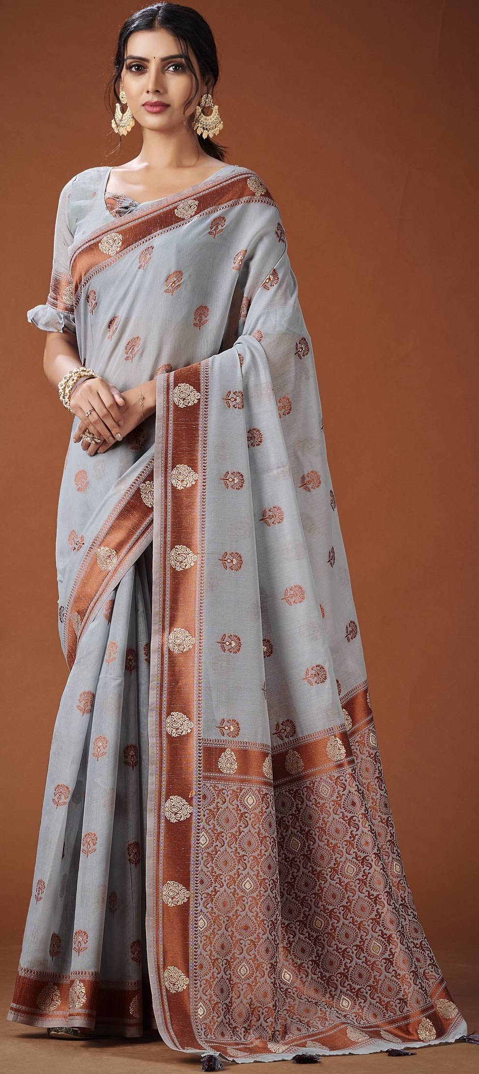 Linen Woven Saree In Grey Colour - SR5414531