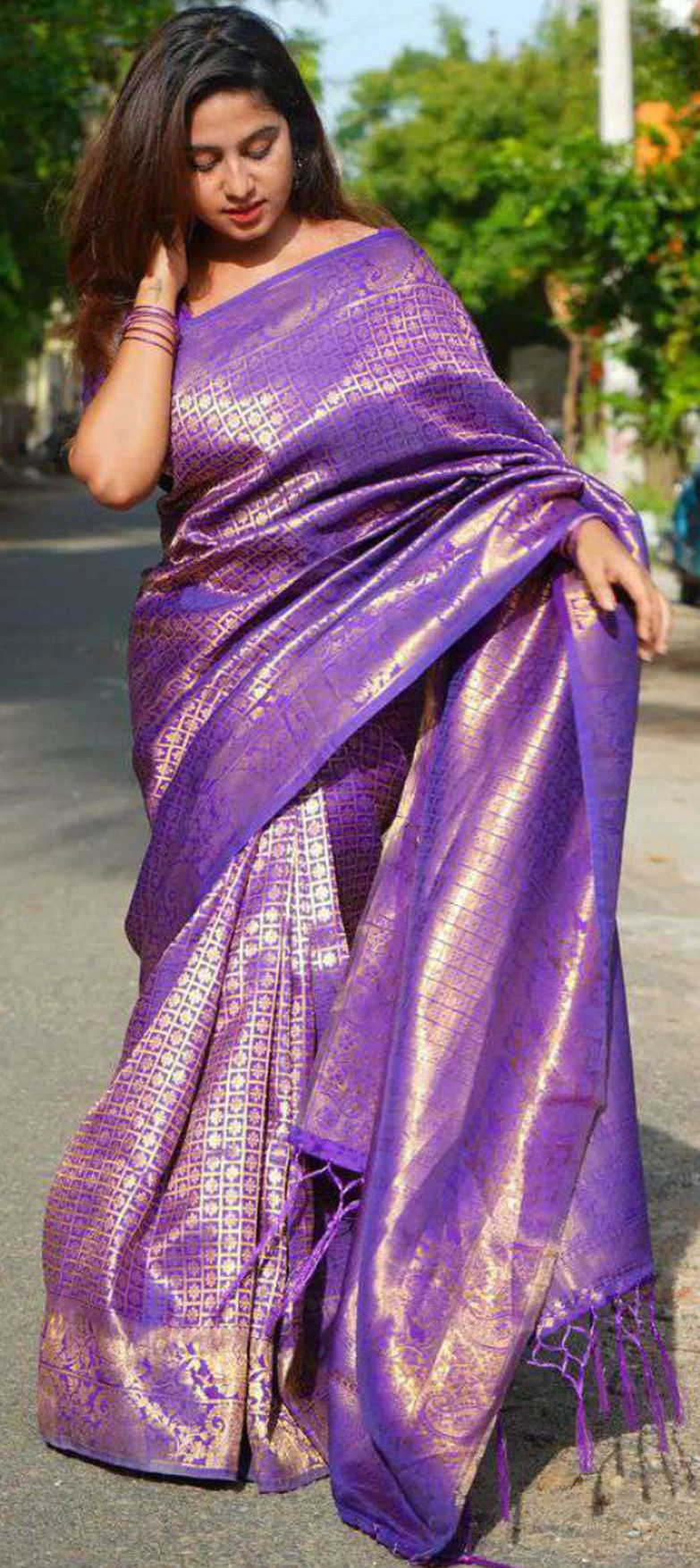 Silk Saree with blouse in Light purple colour 563