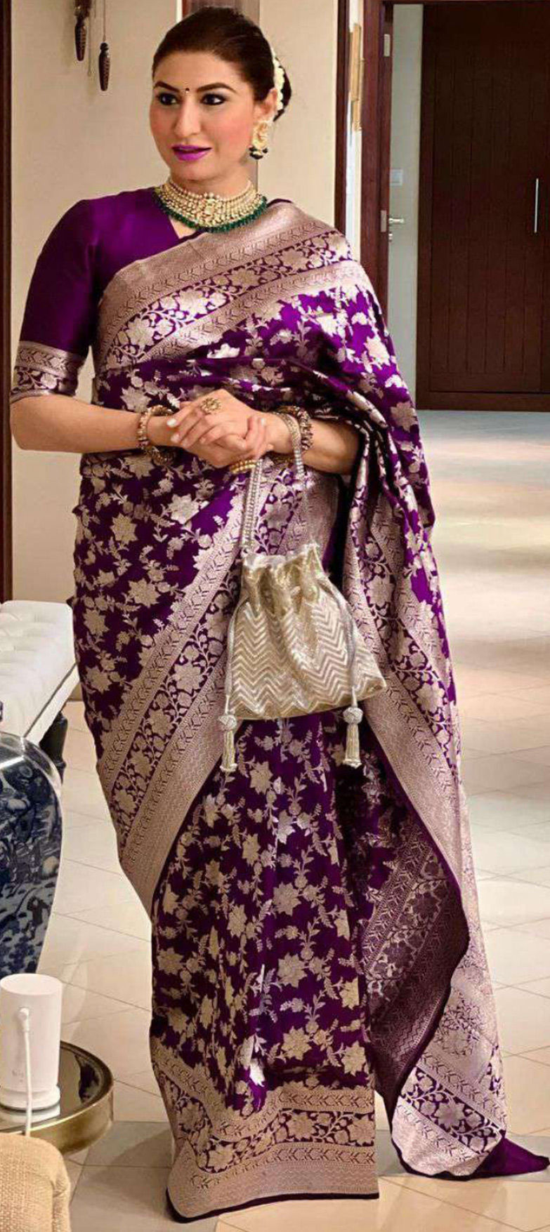 Purple & Maroon Designer Embroidered Silk Party Wear Saree | Party wear,  Party wear sarees, Saree