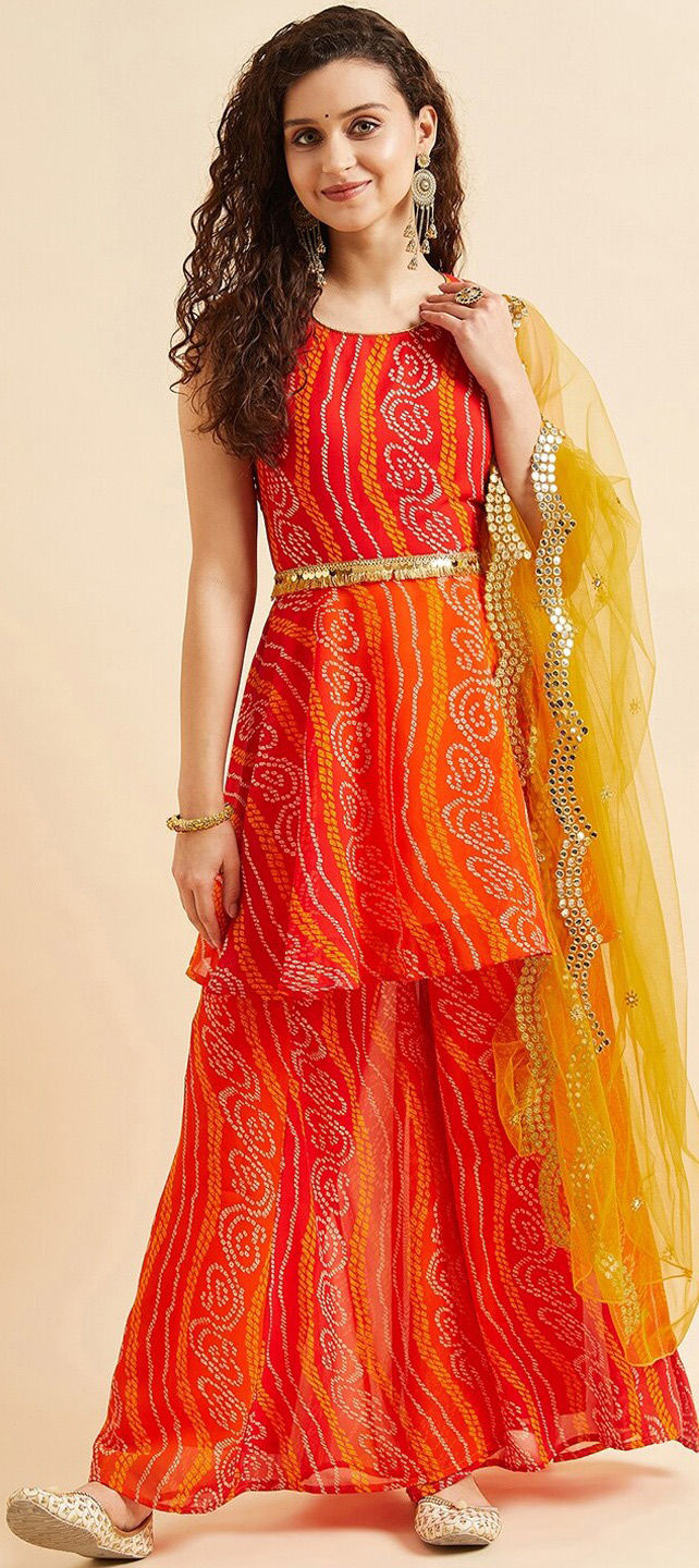 Festive, Party Wear Orange, Red and Maroon color Georgette fabric Salwar  Kameez : 1889406