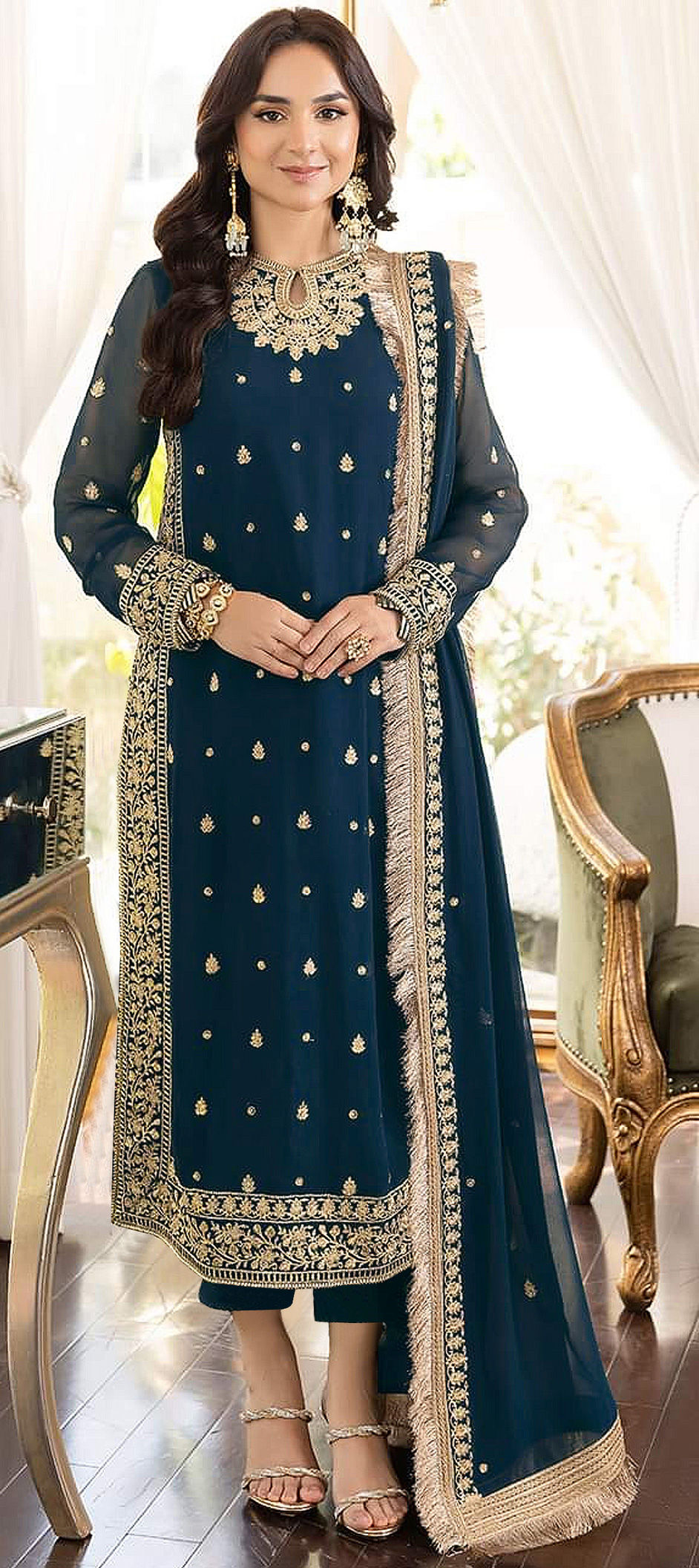 Mehendi Sangeet Party Wear Reception Blue color Georgette fabric Salwar Kameez 1890148