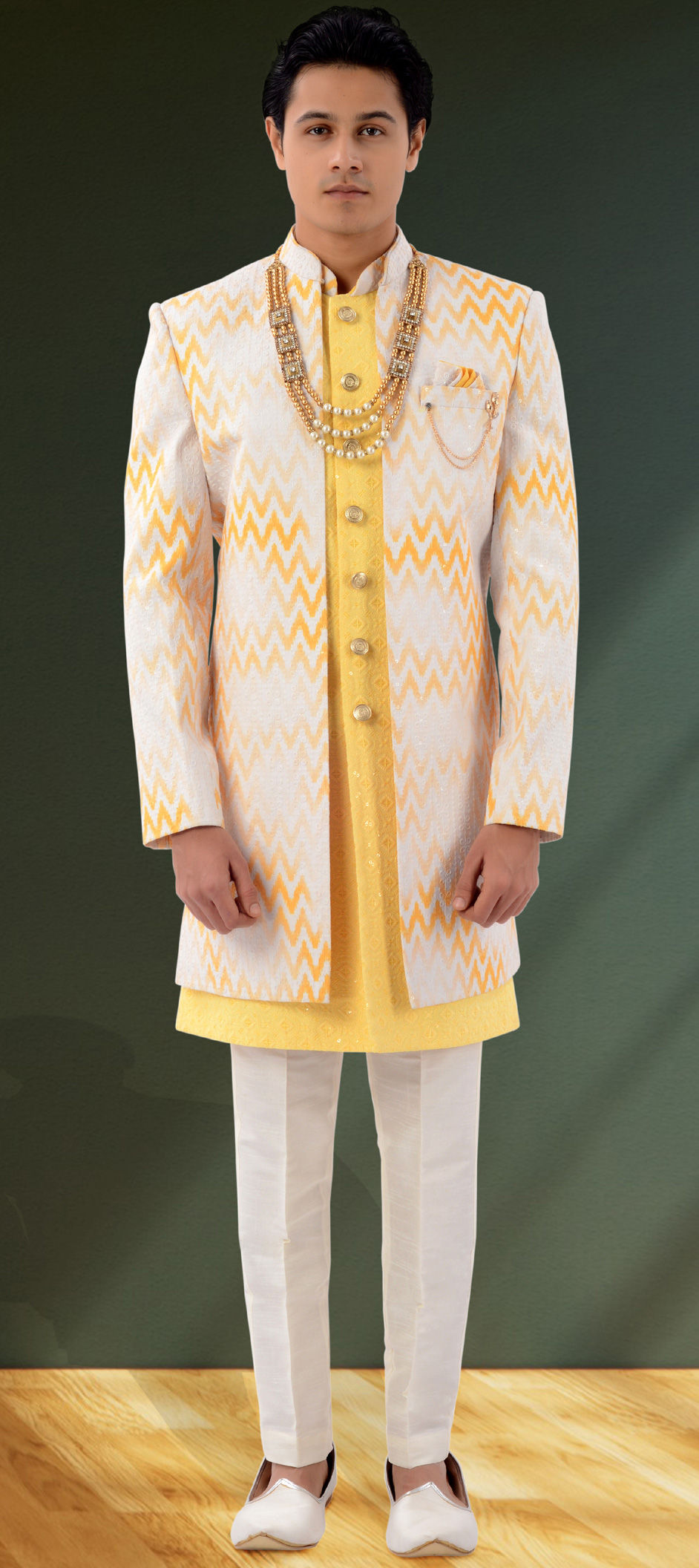 Party Wear White and Off White, Yellow color Silk fabric