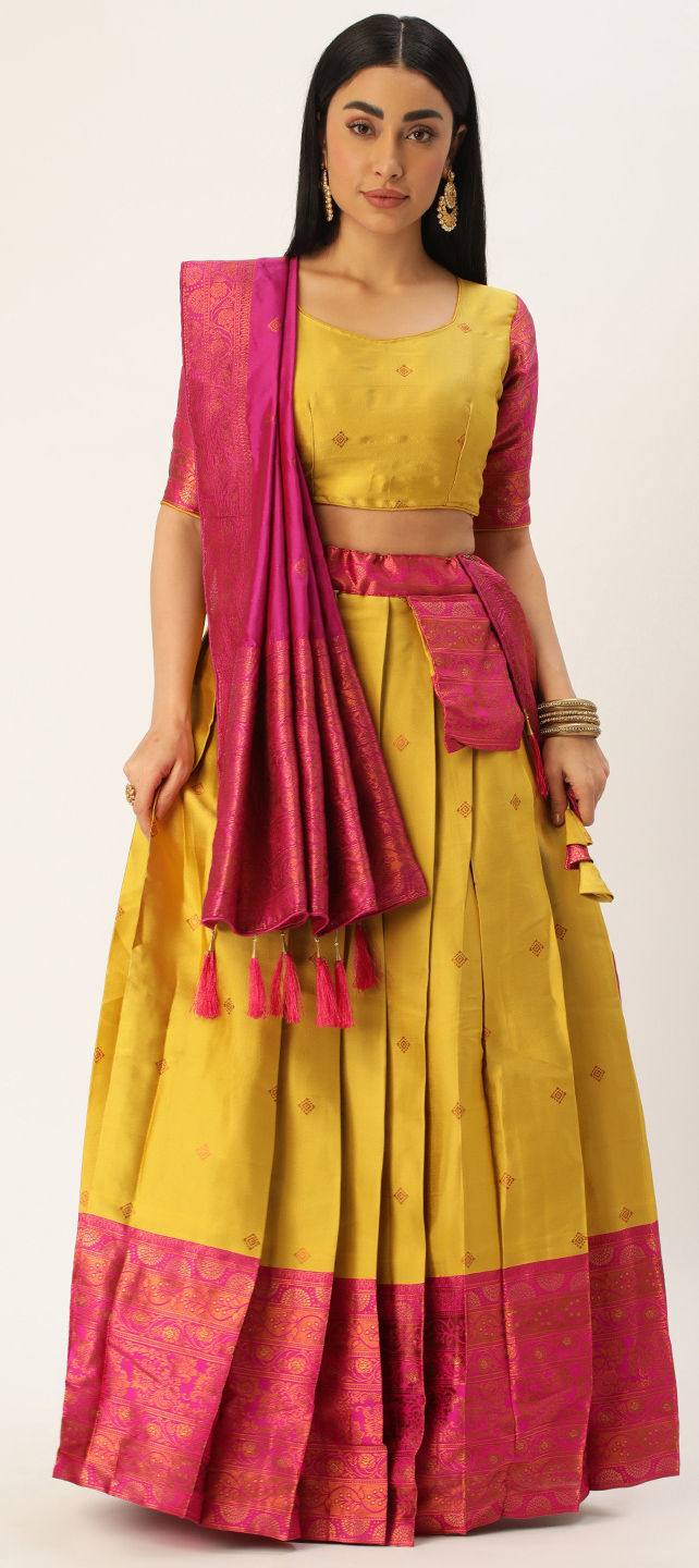 RE - Yellow Colored Georgette Frill Lehenga Choli - Featured Product