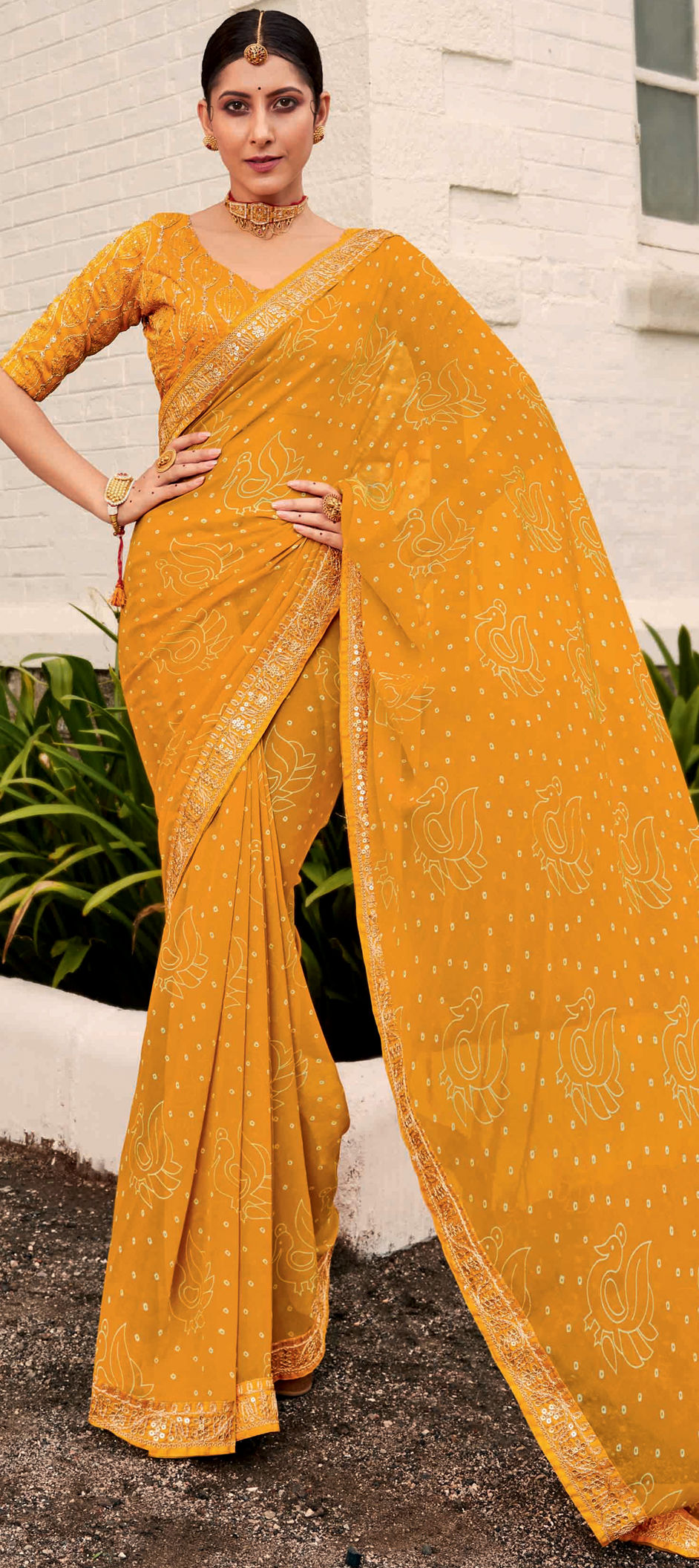 Turmeric Yellow Saree with Chilli Flakes and Peppercorn Dots. –  noolbyhand.com