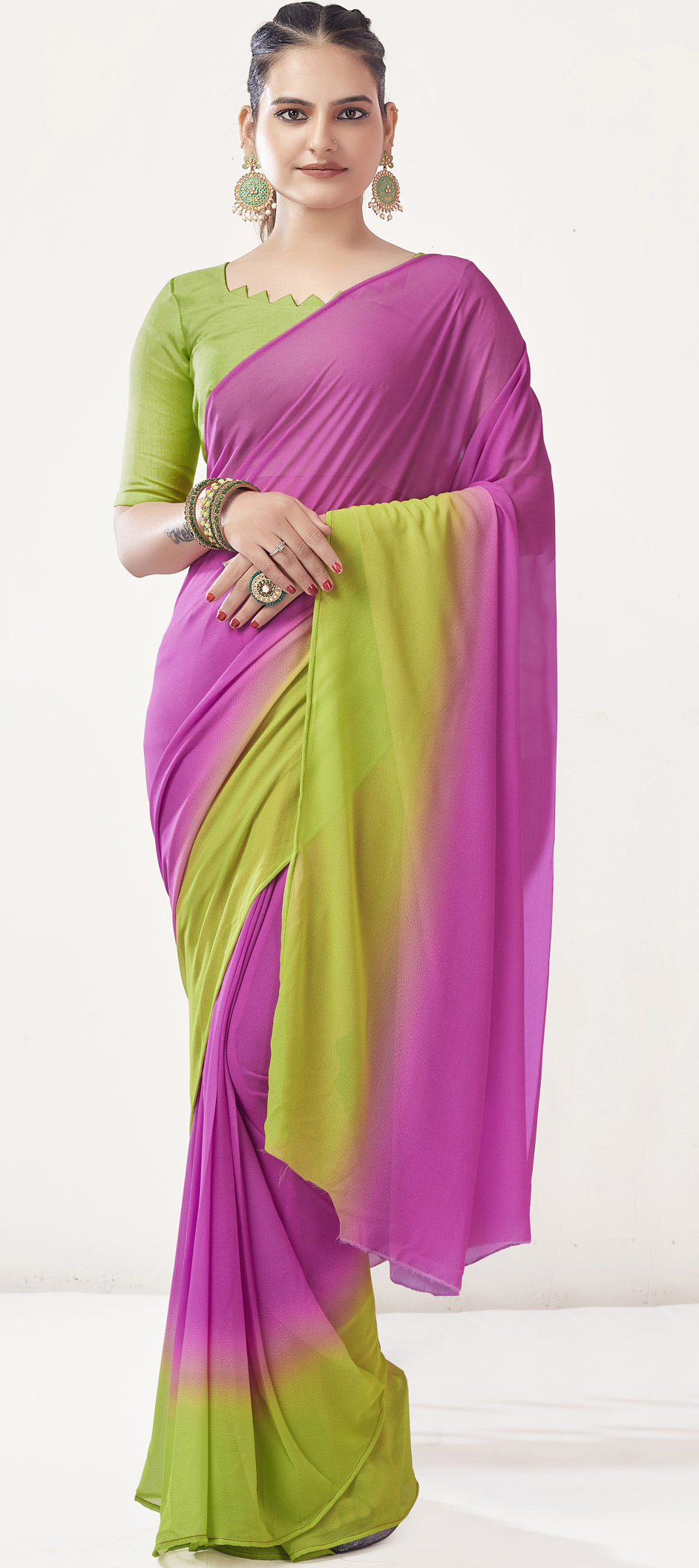 Purple With Green Border Silk Traditional Saree – paanericlothing
