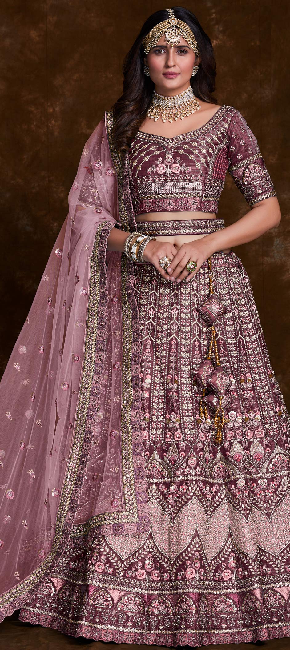 Mauve Pink Bridal Lehenga | WaliaJones