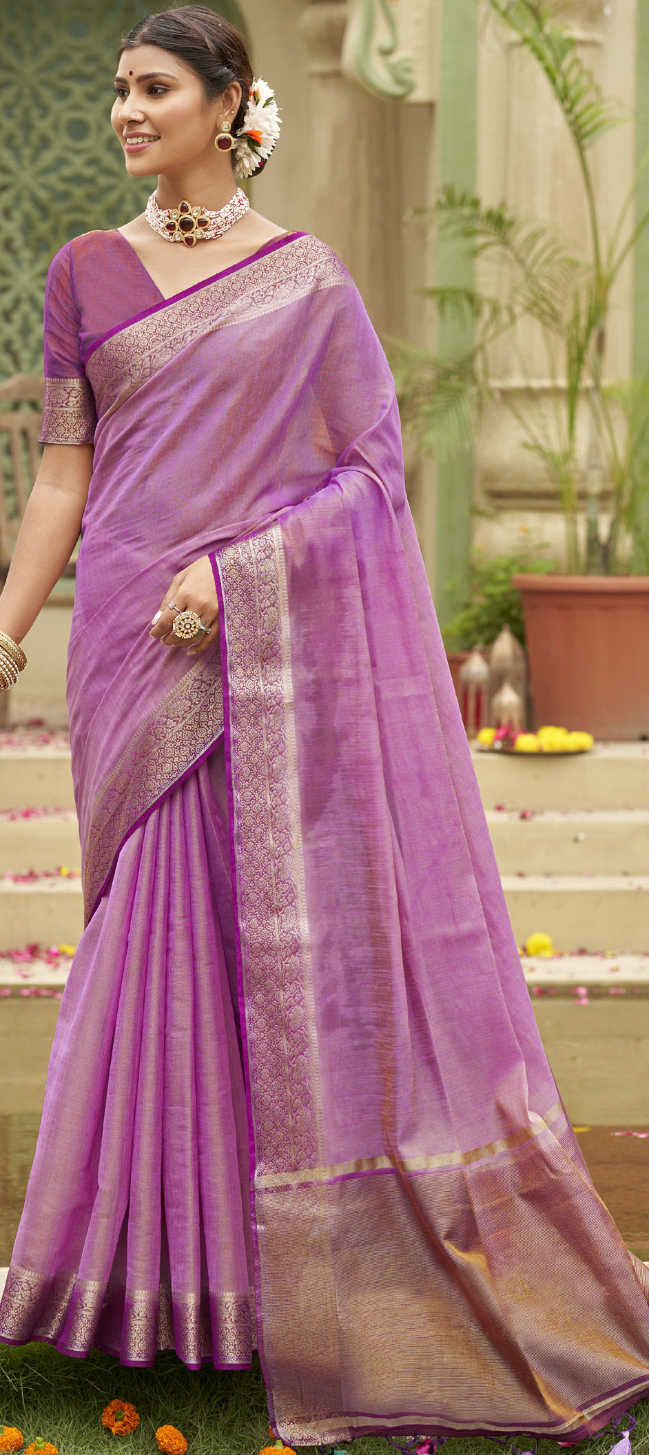 Buy Bagru Block Printed Mul Cotton Saree - Purple & White Online