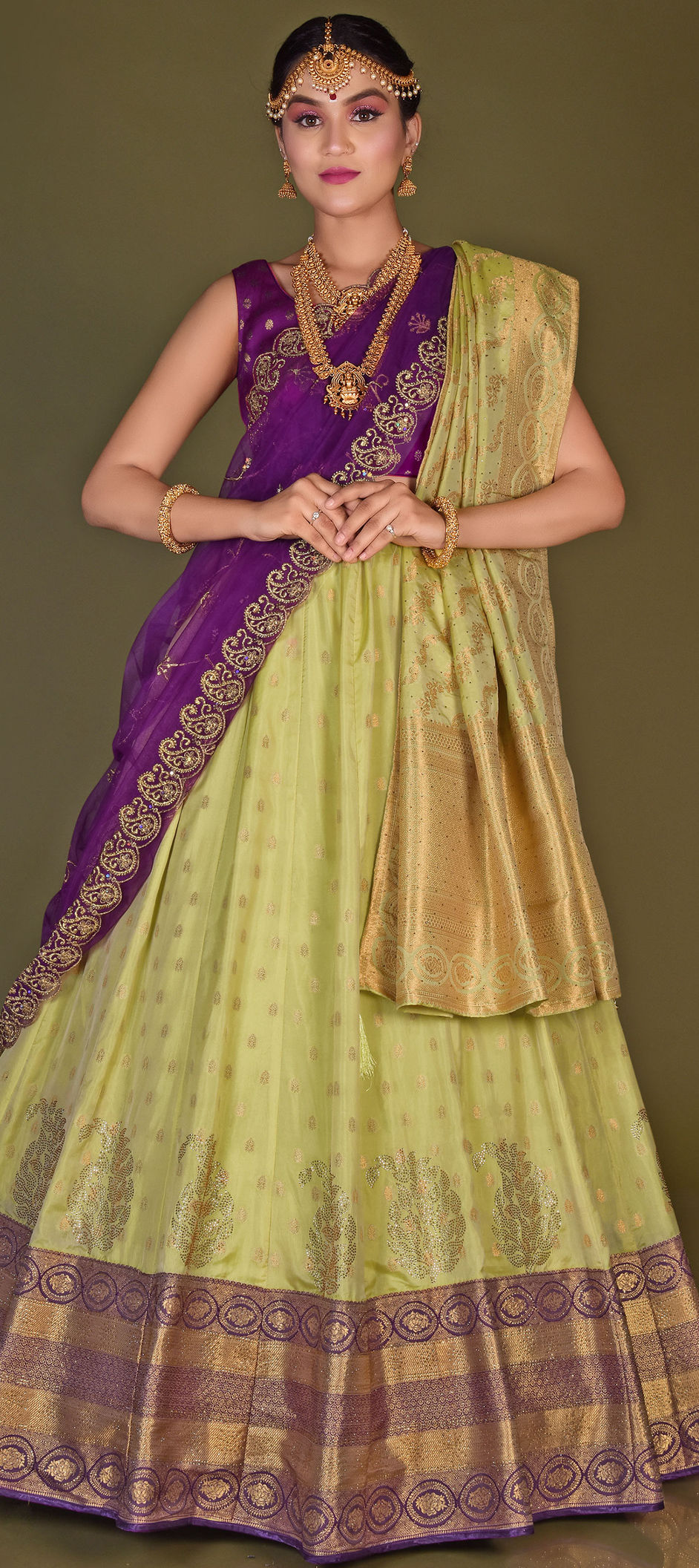 Attractive Pink and Yellow Colored Designer Lehenga Choli