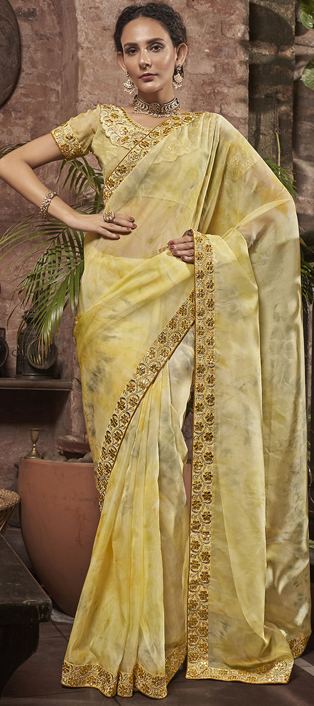 Reception, Traditional, Wedding Yellow color Silk fabric Saree : 1907878